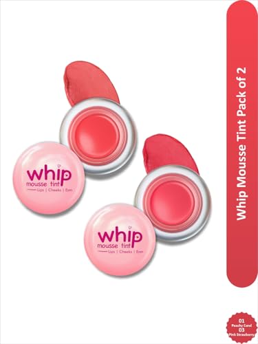 Image of Glam21 Whip Mousse Tint 3-in-1 | Lip, Cheek & Eye Tint | Vitamin E, Jojoba Oil & Shea Butter | Waterproof, Long-Lasting, Highly Pigmented | Lightweight Travel-Friendly Makeup | 4gm Each | Combo Pack Of 2 (Peachy Coral&Pink Strawberry)