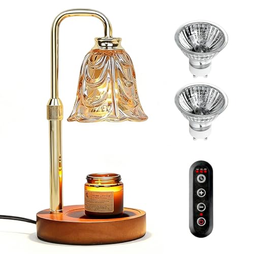 Candle Warmer Lamp with 2 Bulbs Timer Dimmable Auto Shut Off Top Down Candles Light Electric Scented Candle Warmer Flameless Wax Melt Heater for Jar Candles Home Room Decor Women Mom Birthday Gift
