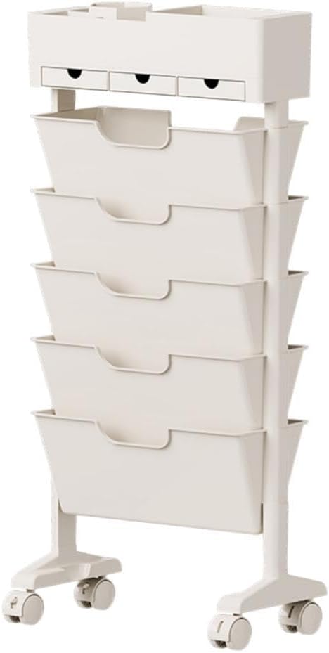 Rolling Book Cart 6 Tier with Drawers Desk Side Save File Cart with Wheels for Office Home Dorm Teaching Garage