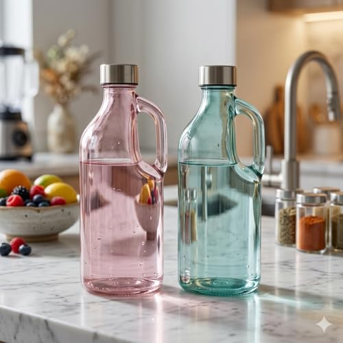 Image of Italian Tempered Glass Milk Bottle Water Bottle with Air Tight Round Cap Freeze Safe 1100 ML (Assorted Color), Pack of 1 (9052 BOTTLE) (2)