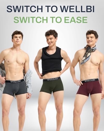 Image of Wellbi Mens Bamboo-Cotton Solid Trunks | 3x Softer Than Cotton | Breathable | Moisture-Wicking | 5x Odour Control | 4-Way Stretch | No Ride-Up Underwear