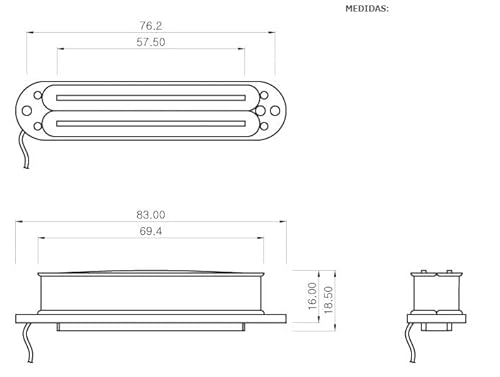 Captador mini humbucker Malagoli 59 Rails preto para posição do braço guitarra
