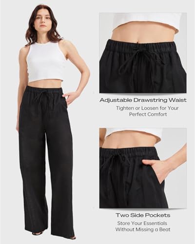 Zylioo Long Linen Pants for Women Tall, Linen Palazzo Pants 32-30 Inseam, Lightweight High Waisted Summer Pants for Ladies3