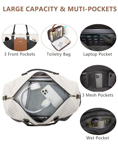 Image of Women Weekender Travel Duffle Bag: Travel Duffel Overnight Bags with Shoe Compartment Large Carry on Tote with Toiletry Bag Weekend Traveling Yoga Gym Hospital Bag for Women with Wet Pocket