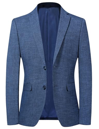 Men's Linen Suit Jacket Two Buttons Blazer for Formal Party Prom Notch Lapel Coat