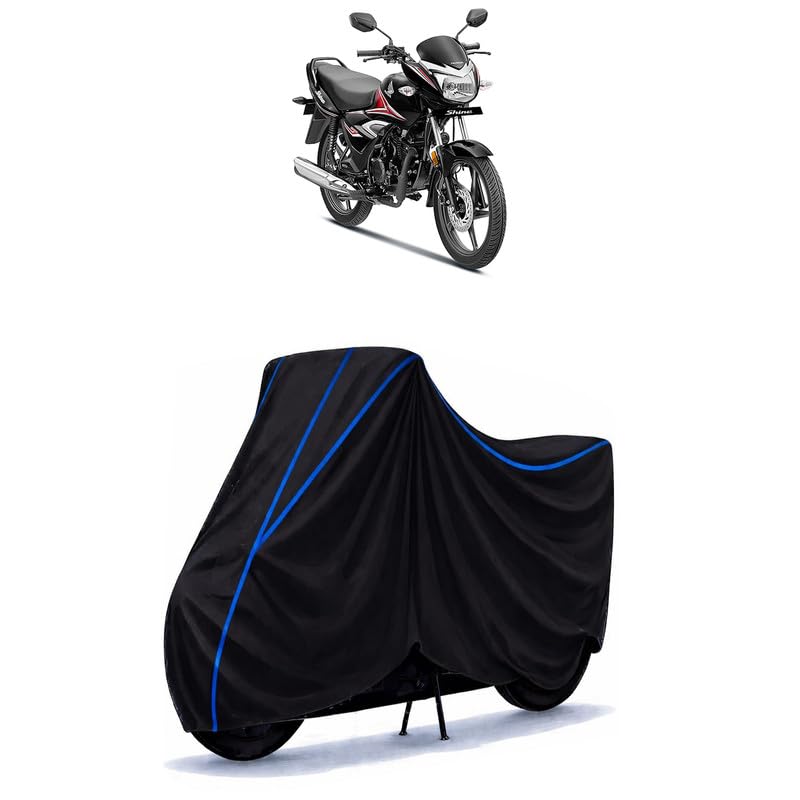 Image of CB Shine 125 Bike Cover Water Resistant Universal Motorcycle Rain | Heavy Duty UV Protection, Dust, Scratch Indoor Outdoor All Weather with Black Blue Piping Elastic