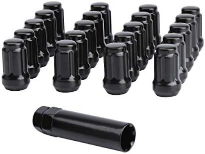 Dynofit 12x1.25 Lug Nuts for Aftermarket Wheels, 20pcs 6 Spline/Point 12mmx1.25 Lugnuts Tuner Conical/Cone Seat Rims with 19mm 21mm Hex Socket Key