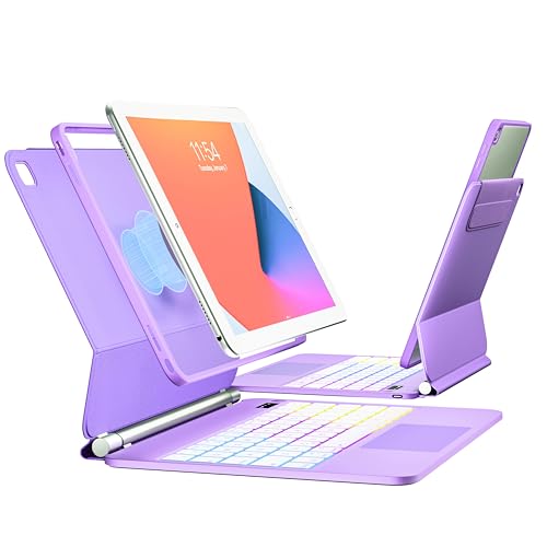 TabletKeyer Magic for iPad 9th 8th 7th Generation 10.2 inch Case with Keyboard Trackpad Floating Rainbow Backlit TouchPad Keypad with Cantilever Magnetic Cover for iPad Air 3rd Gen Pro 10.5 Purple