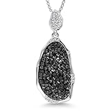 Gem Stone King 2.5 Inch Black and White Faux Druzy Stone Pendant Necklace For Women with 18 Inch Chain