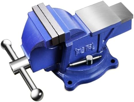 5-Inch Heavy Duty Bench Vise with 360° Swivel Locking Base, Industrial Drill Press Vise for Woodworking, Metalworking, Pipe Cutting & More - Large Anvil Table Included