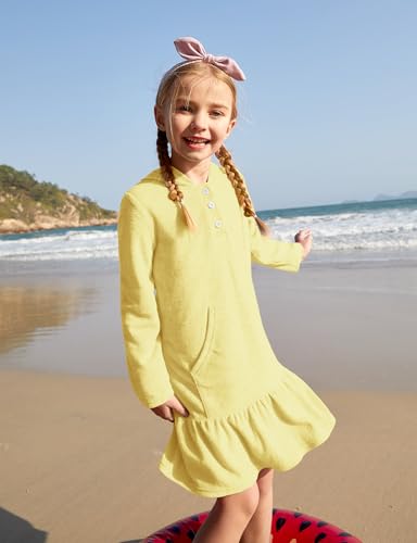 BesserBay Girls Summer Long Sleeve Coverups Button Down Terry Quickly Dry Ruffle Hem with Hood Cover Up 4-14 Years2