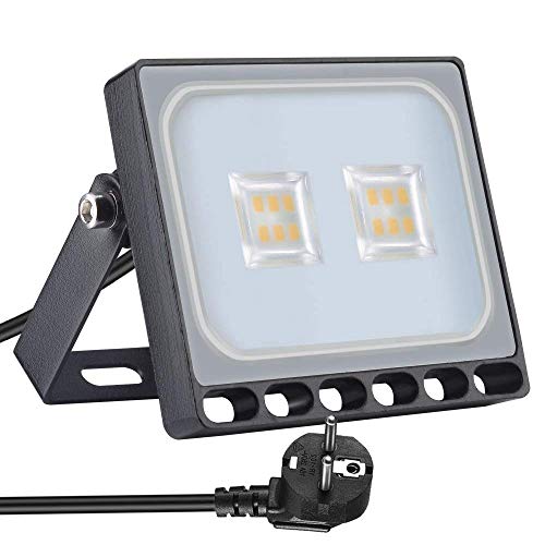 Foco LED exterior con Echufe, Resistente al Agua IP65, Focos LED Exteriores Jardín Terraza Fachada etc. (Blanco cálido, 10w)