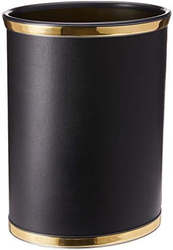 Kraftware Sophisticates Black/Polished Gold Brass Waste Basket with 3/4-Inch Bands and Brass Bumper