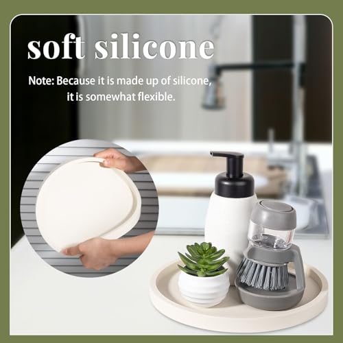Silicone Bathroom Tray Round Vanity Tray Decorative Soap Holder Kitchen Countertop Organizer Coffee Table Decor for Candle, Perfume, Plant, 9 Inch, Beige