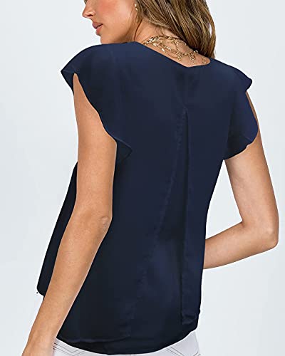 Alice Co Women's Chiffon V Neck Blouse Sleeveless Layered Shirt Casual Flowy Navy Blue Tank Tops L #TOP6