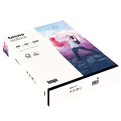 inapa farbiges Druckerpapier, buntes Papier tecno Colors: 80 g/m², A3, 500 Blatt, naturweiß