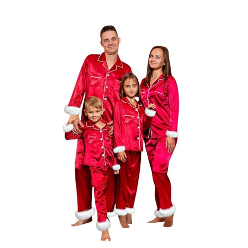 Couples Pajamas Matching Sets Trendy Fashion Family Christmas Pajamas Matching Sets 2025 Oversized Casual Silk Satin Xmas Pjs Matching Sets Long Sleeve Shirts Pants Holiday Couples Sleepwear