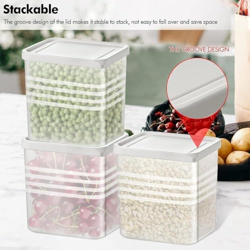 Image of SPIREX Fridge Kitchen Home Food Storage Containers 6 Pack set Vegetables Fruits Keep Fresh | Plastic Refrigerator Side Doors Organizers | With White Lid (Pack Of 6)