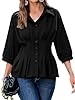 Women Pleated Peplum Blouse 3/4 Sleeve Button Down... #1