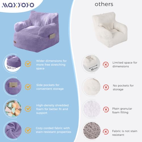 Image of MAXYOYO Kids Bean Bag Chair, Stuffed Bean Bag Sofa, Purple, Standard | Bean Bag Chair for Boys and Girls, Lazy Sofa with Pocket Floor Chair for Gaming, Reading