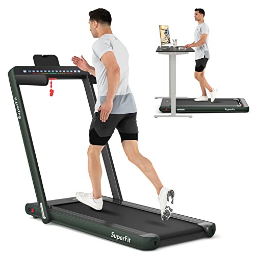 Image of Goplus 2 in 1 Folding Treadmill with Dual Display, 2.25HP Superfit Under Desk Electric Pad Treadmill, Installation-Free, Blue Tooth Speaker, APP Control, Remote Control, Walking Jogging for Home