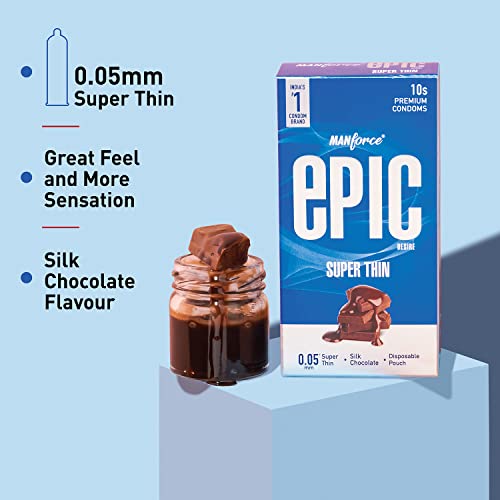 Manforce Epic Desire | Ultra Thin Condom for Enhanced Pleasure | Silk Chocolate Flavour | 10 Pcs