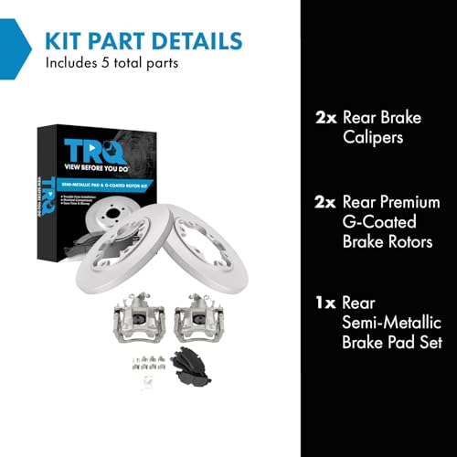 Image of TRQ Rear Brake Pad and Rotor Set Semi Metallic Coated Rotors Calipers Compatible with 2015-2019 Ford Transit-350 HD