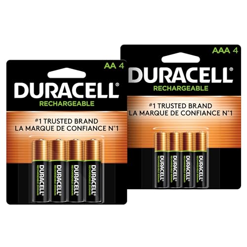 Duracell Rechargeable AA + AAA Batteries, 4 Count Pack Each, 8 Count Total, Double and Triple A Batteries for Long-lasting Power, All-Purpose Pre-Charged Battery