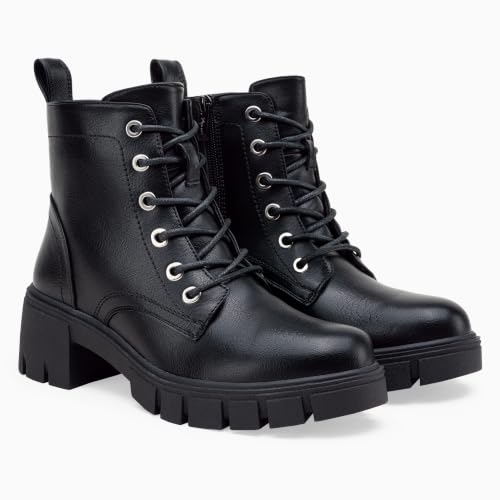 Image of Vepose Women's Lace-Up Combat Ankle Boots with Chunky Platform Heel