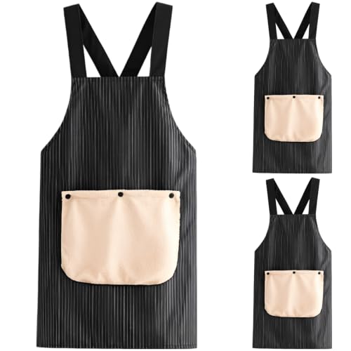Delantal negro de cocina impermeable pack de 3 delantales cruzados con bolsillo para limpieza