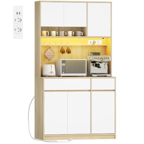 Hzuaneri Alacena de Cocina, Aparador Cocina con Regleta y Tira de Luces LED