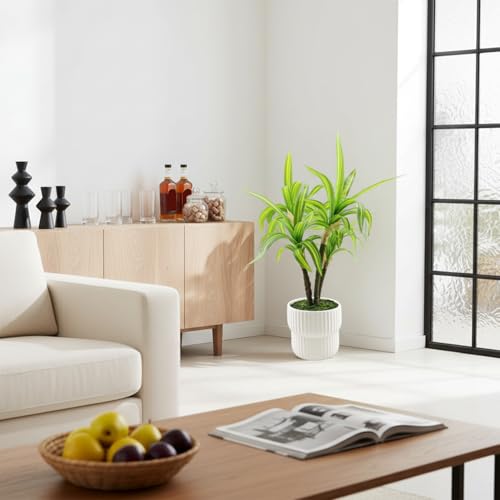 Image of KARP Artificial Potted Plants, 45Cm Height Faux Dracaena Fragrans Massangeana Plant with White Pot Home Decor, Indoor Artificial Ornamental Plants for Living Room, Office Desk & Bathroom, Decorative