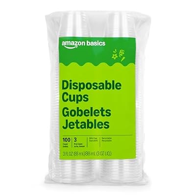 Amazon Basics Mini Disposable Clear Plastic Cups, 3oz, 100 Count