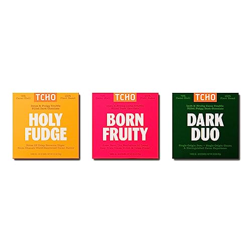 TCHO 3-Bar Dark Chocolate Variety Pack, Holy Fudge, Born Fruity, & Dark Duo, 2.5oz Each, Plant Based, Organic & Fair Trade, Non-Dairy, Vegan, Soy Free