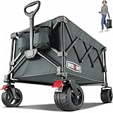 Overmont Carro Playa Plegable con Ruedas - Carrito de Jardín Todo 150L 150 kg con Todo-Terreno Desmontables Ruedas Grandes - Carros transporte plegable con Portavasos per Camping Compras Deportes Gris