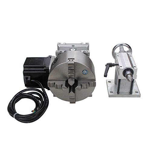 BUBUQD CNC Gearbox Router Rotary A 4th Axis 4 Jaw 130mm Chuck With Tailstock 20:1 Engraving Machine