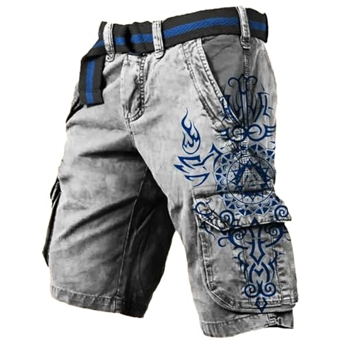 Men's Fashion Graphic Shorts 3D Print Viking Tattoo Pants Hiking Cargo Bottoms Summer Beach Trunks(CM-Viking Tattoos-4,XXL)