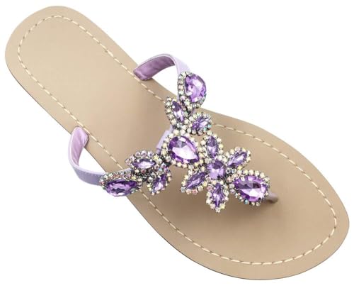 Image of Rhinestone Sandals for Women - Sparkly Jeweled Bling Thong Flip Flops, Dressy Gemstone Flat Sandals for Wedding, Party, Beach & Summer Outfits