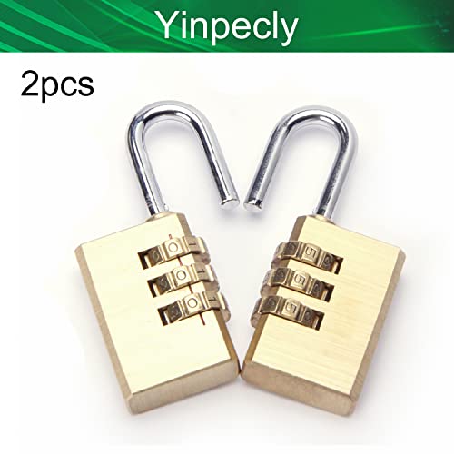 Image of 3 Digit Combination Padlock Solid Brass Padlock Heavy Duty Combination Lock Big 3 Rounds for Indoor and Outdoor Small Safety Luggage 2Pcs
