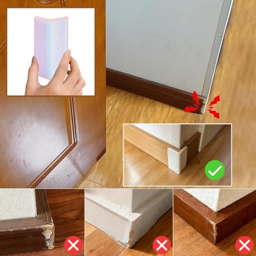 Image of White Baseboard Corners Blocks Self Adhesive, Thickened Rubber Baby Safety Corner Protectors Cushion, Soft Edge Furniture Wall Guards (8 PCS)