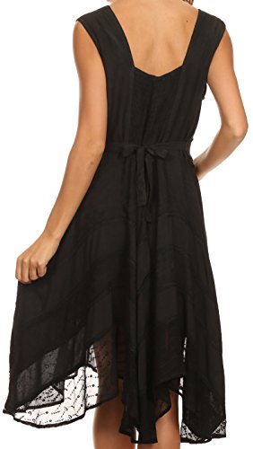 Image of Sakkas Sundara Stonewashed Rayon Embroidered Mid Length Dress