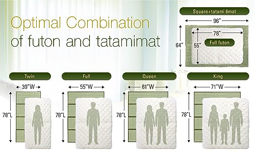 MIINA Japanese Traditional Tatami Mat, Igusa (Rush Grass) Floor Mattress, Futon, 55"x78" (Full, Natural)