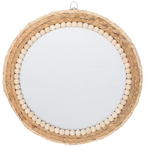 EXHUMKY Espejo Redondo de Pared Decorativo Marco Tejido a Mano de Cuerda Natural, Espejo Colgante para Maquillaje y Decoración Bohemia, Adecuado para Sala, Dormitorio y Baño