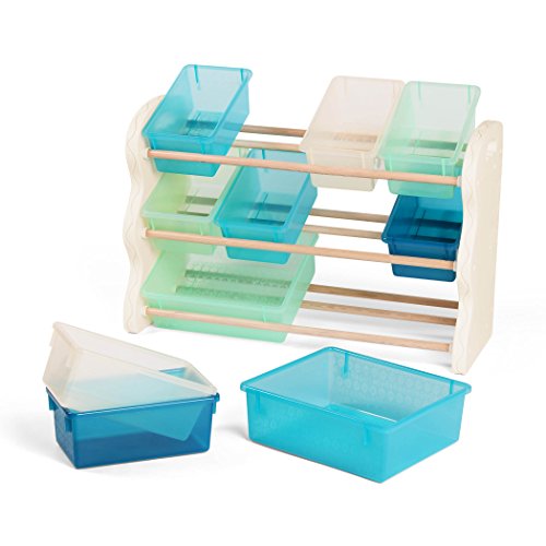 B. Spaces By Battat – Totes Tidy Toy Organizer – Kids Furniture Set Storage Unit With 10 Stackable Bins – Ivory, Sea And Mint #TOP2