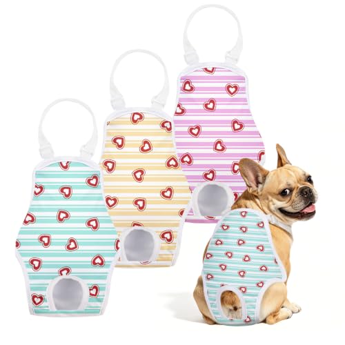 Image of Jollywoods 3 Pack Washable Female Dog Diapers with Adjustable Suspender | French Bulldog Period Panties, Escape Proof Dog Underwear Female, Super Absorbent Leakproof for Dog in Heat Cycle XS /S