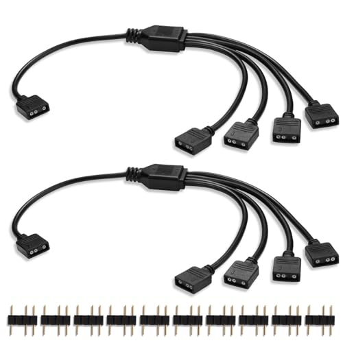 ARGB Splitter Binghe ARGB Hub Cable Divisor, 5V 3Pin Cable Divisor de 1 a 4, Cable Alargador para Conector ARGB, Cable alargador para Ventilador para Conector para iluminación de Ventilador(2 Piezas)