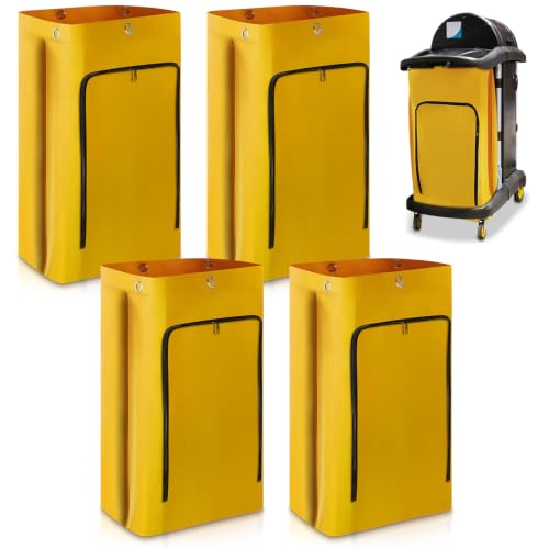 Image of Meanplan 4 Pack Cleaning Cart Bag Zippered Front Replacement Janitorial Cart Thick Bag Large Capacity Commercial Cleaning Bags for Housekeeping Carts, Yellow (33 x 16.8 x 10.5 Inch)