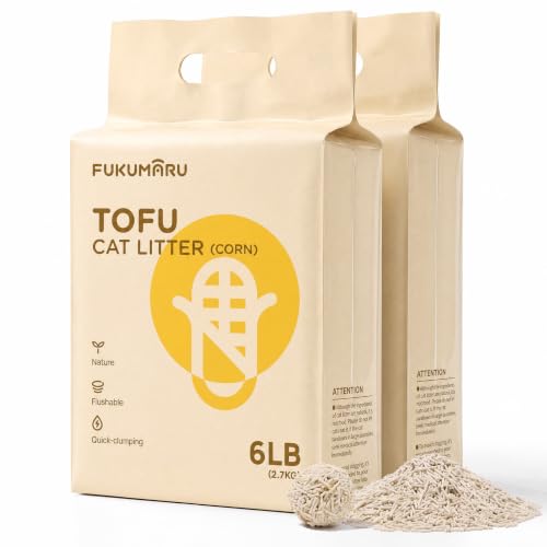 FUKUMARU Arena de Tofu para Gatos 5.4kg - Arena aglomerante para Gatos, Mezcla de pellets de maíz, Libre de Polvo y fácil de aglomerar, Control de olores, se Puede desechar en el Inodoro