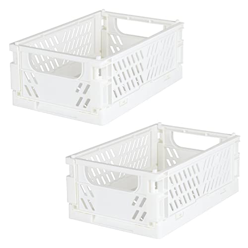 Tixill 2-Pack Mini Foldable Plastic Baskets for Organizing and Storage, Collapsible Storage Crate for Home Kitchen Bedroom Bathroom Office (5.9x3.8x2.2, White)