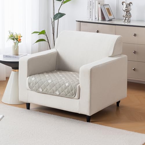 Image of House of Quirk 'Mughal Series' Printed Quilted Sofa Cover for 1 /2 /3 /4 Seater - Anti-Slip, Washable Couch Protector Slipcover (One Seater, Neem Buti, 80x60 cm)